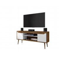 Manhattan Comfort 228BMC96 Bradley 62.99 TV Stand Rustic Brown and White  with 2 Media Shelves and 2 Storage Shelves in Rustic Brown and White  with Solid Wood Legs